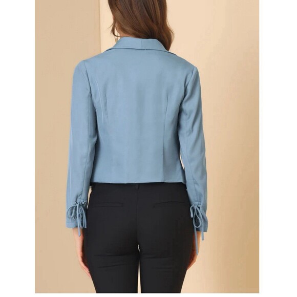 Allegra K Open Front Cardigan Jacket Work Office Business Suit Blazer Blue Sz M - Picture 2 of 16